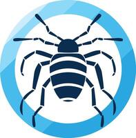 A bold and stylized silhouette of a bug within a blue circle, perfect for pest control businesses, warning signs, and nature-themed designs vector