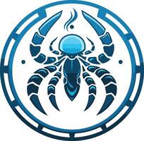 A stylized spider logo with a circular frame, perfect for branding or design projects vector