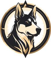 A bold and striking logo featuring a proud german shepherd head within a circular compass design vector