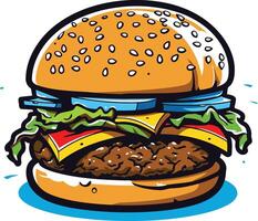 A delicious and juicy cartoon burger with all the fixings vector
