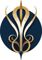 Elegant and sophisticated logo design featuring a gold symbol on a dark blue circular background vector