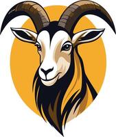 A bold and striking illustration of a mountain goat's head with curved horns vector