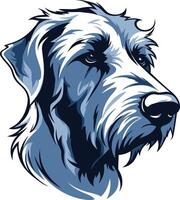A striking, hand-drawn illustration of an irish wolfhound's head, rendered in cool blue tones vector