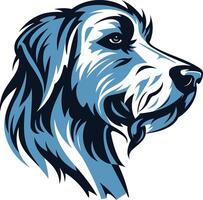 A bold and stylish illustration of a dog's head in a blue and white color scheme vector