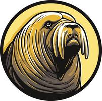 A bold, circular illustration of a walrus head, perfect for branding, logos, or designs focused on strength, power, and the arctic vector