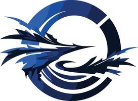 Abstract, dynamic logo design in shades of blue, featuring a circular shape with stylized wings vector