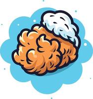 Cute cartoon illustration of a fried chicken leg with a fluffy cloud shape behind it vector