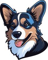 Cute and friendly cartoon illustration of a welsh corgi with a big smile and a wagging tail vector