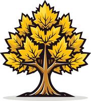 A stylized golden maple tree with a brown trunk, ideal for use in logos, branding, and design projects vector