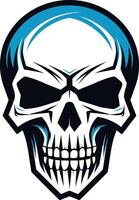 A bold, minimalist skull design featuring a blue outline and intense black eyes vector