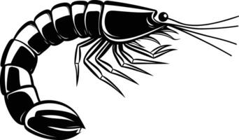 A bold, black and white illustration of a shrimp, perfect for seafood menus, restaurant branding, or any design needing a touch of marine flair vector