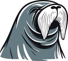 A bold and powerful illustration of a walrus head, perfect for branding, logos, and designs requiring a strong and unique animal motif vector