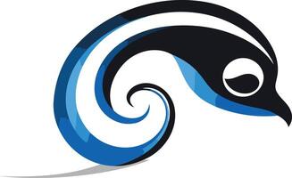 Abstract logo design featuring a stylized blue and black bird in a dynamic, swirling motion vector