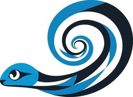 A stylized blue and black snake curled into a spiral shape vector