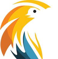 Bold and dynamic abstract logo design featuring a stylized bird head with vibrant orange, yellow, and blue colors vector