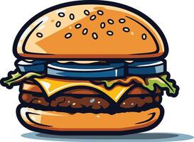 A delicious and juicy cartoon burger with all the fixings, perfect for menu design, social media, or branding vector