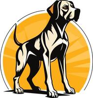 A bold and powerful illustration of a german shorthaired pointer dog, set against a dynamic sunburst backdrop vector