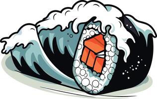 Sushi Roll Under a Big Wave vector