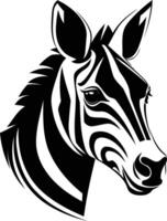 A striking black and white illustration of a zebra's head, showcasing its iconic stripes and captivating gaze vector