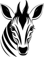 Striking black and white illustration of a zebra's head vector