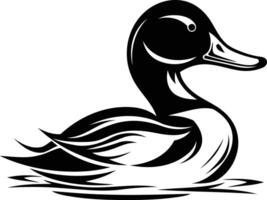 Black and white illustration of a duck in a stylized, tribal design vector