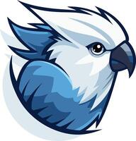 A bold and stylized blue and white parrot head logo design, perfect for a business or brand looking for a unique and memorable mascot vector