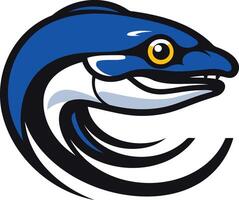 A bold and dynamic logo featuring a stylized blue eel head in a circular wave design vector