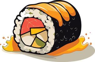 A vibrant illustration of a delicious sushi roll with a generous drizzle of sauce vector