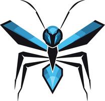 A stylized, abstract logo featuring a geometric blue and black ant vector