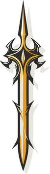 A stylized, abstract sword with a sharp point and intricate black and gold design vector