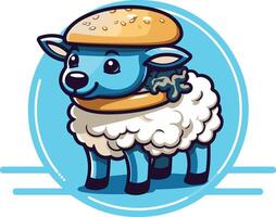 Cute cartoon sheep wearing a hamburger bun as a hat vector