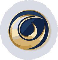 Abstract logo design with a blue wave inside a gold circle, representing growth, movement, and progress vector