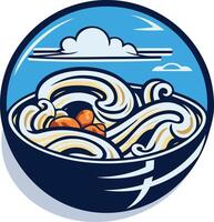 A vibrant and stylized logo depicting a bowl of ramen with waves and a cloud, perfect for restaurants, food businesses, or branding related to japanese cuisine vector