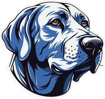 A striking illustration of a labrador retriever's head, rendered in a bold blue and white palette vector