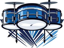 Dynamic and stylized illustration of a drum set with a blue and white color scheme, perfect for music, rock and roll, or band-related designs vector