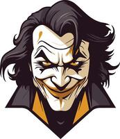 A menacing illustration of the joker, featuring his iconic grin and piercing eyes vector