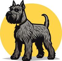 A cute and friendly black schnauzer with a yellow background vector