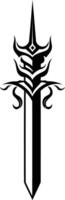 Stylized sword logo design in black and white vector