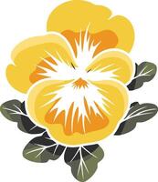 A cheerful yellow pansy flower with two blooms and leaves, isolated on a white background vector