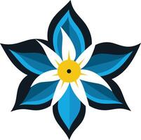 A stylized blue and white flower with a yellow center vector