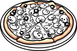A delicious pizza with three different toppings, perfect for illustrating a menu or advertising italian food vector