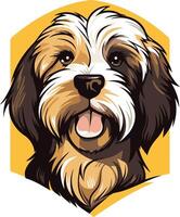 Cute cartoon illustration of a happy, playful dog with a friendly expression, perfect for pet-related businesses, social media, or merchandise vector