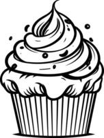 A simple yet elegant black and white illustration of a cupcake with swirls of frosting vector