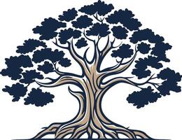 A strong and enduring oak tree with deep roots, symbolizing growth, stability, and wisdom vector