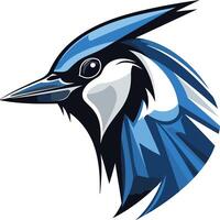 A stylized illustration of a blue jay's head, depicted in a bold and graphic style vector