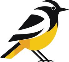 A stylized illustration of a bird with a yellow body, black wings, and a black head with a white stripe vector