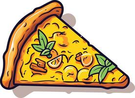 A cartoon illustration of a slice of pizza with various toppings vector