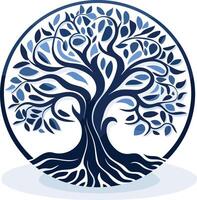 A stylized blue tree of life symbol in a circle, perfect for representing growth, connection, and spirituality vector
