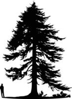 A striking silhouette of a majestic pine tree against a white background vector