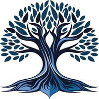 A stylized blue tree with intricate roots and leaves, perfect for logo design, branding, and environmental themes vector
